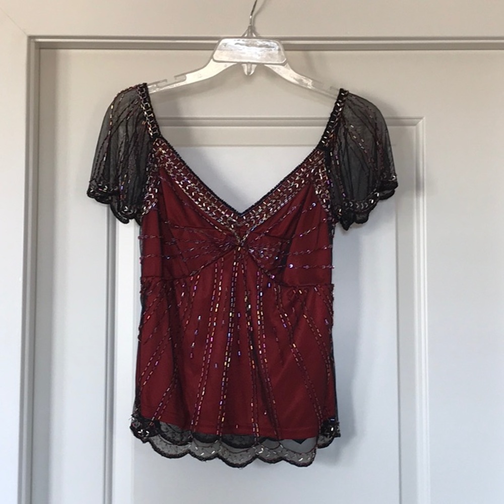 Marina Red/Black Beaded and Sequined Top - Formal